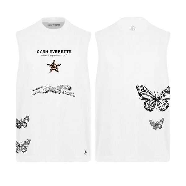 CE. } Oversized Cut Off / Sleeveless Tee - (White Vest)