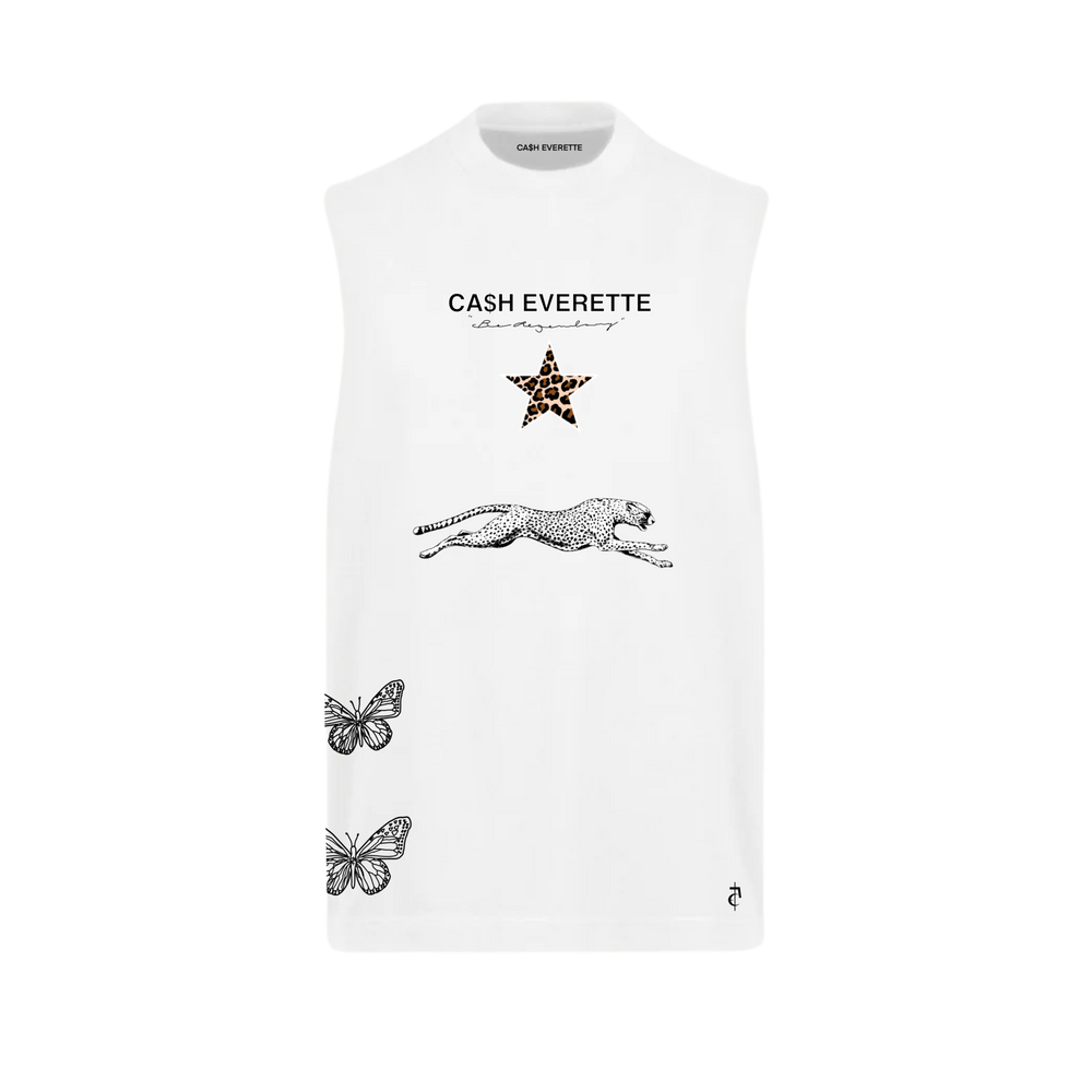 CE. } Oversized Cut Off / Sleeveless Tee - (White Vest)