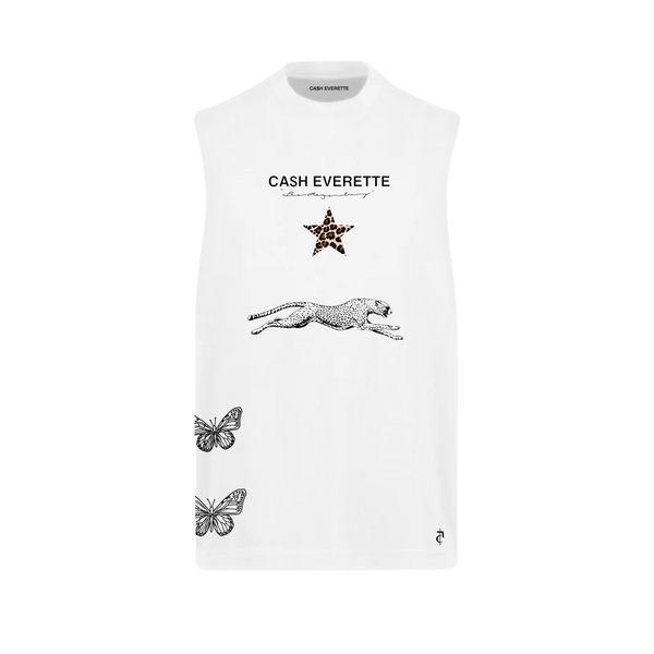 CE. } Oversized Cut Off / Sleeveless Tee - (White Vest)