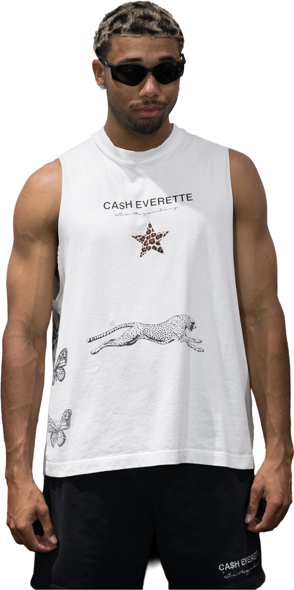 CE. } Oversized Cut Off / Sleeveless Tee - (White Vest)