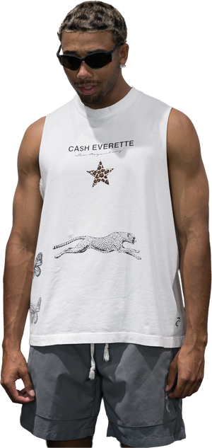 CE. } Oversized Cut Off / Sleeveless Tee - (White Vest)