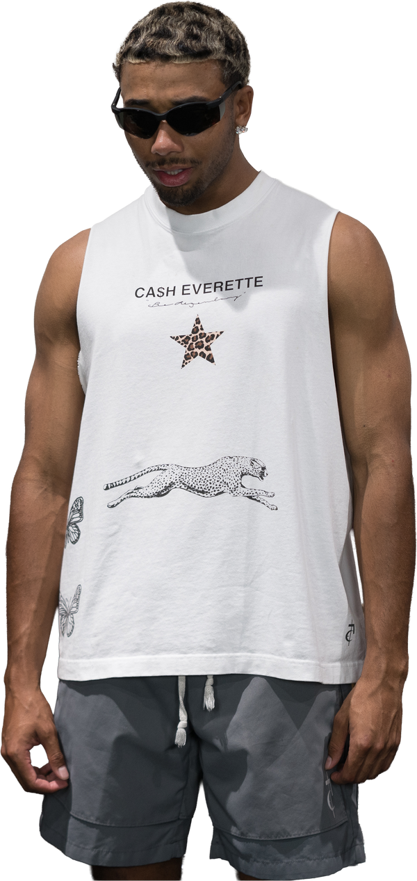 CE. } Oversized Cut Off / Sleeveless Tee - (White Vest)