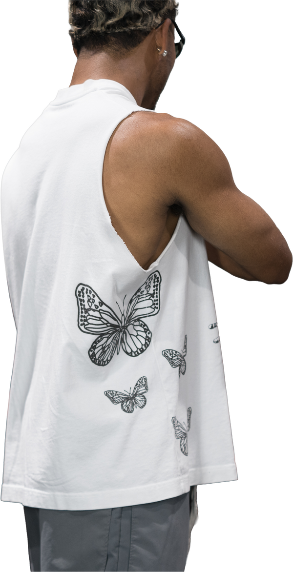 CE. } Oversized Cut Off / Sleeveless Tee - (White Vest)