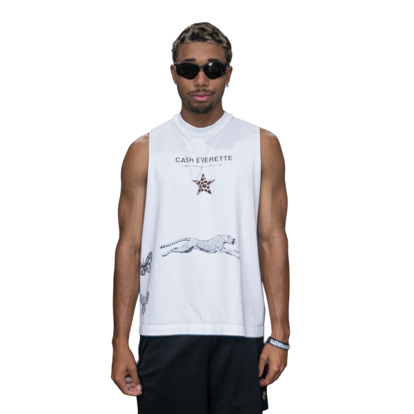 CE. } Oversized Cut Off / Sleeveless Tee - (White Vest)