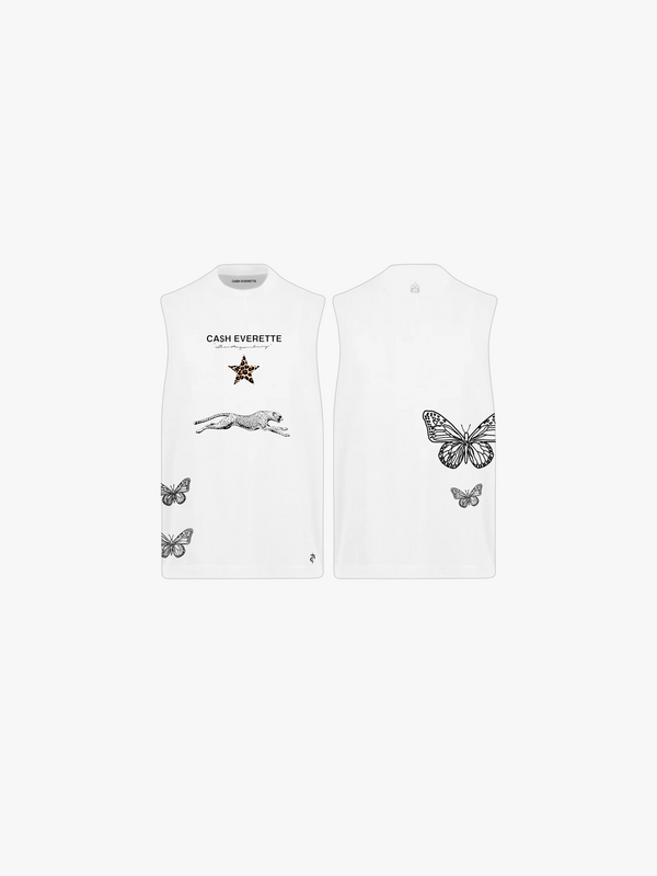 CE. } Oversized Cut Off / Sleeveless Tee - (White Vest)