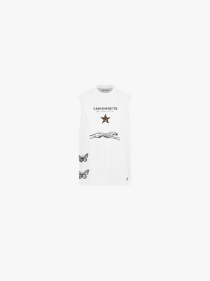 CE. } Oversized Cut Off / Sleeveless Tee - (White Vest)