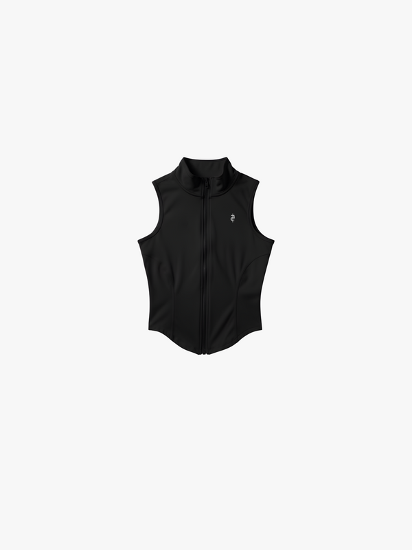 Black Slimming Sleeveless Zip-Up