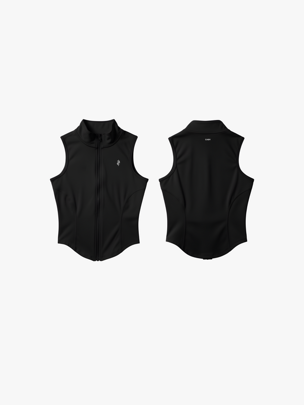 Black Slimming Sleeveless Zip-Up