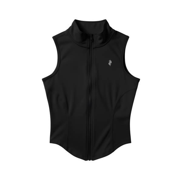Black Slimming Sleeveless Zip-Up