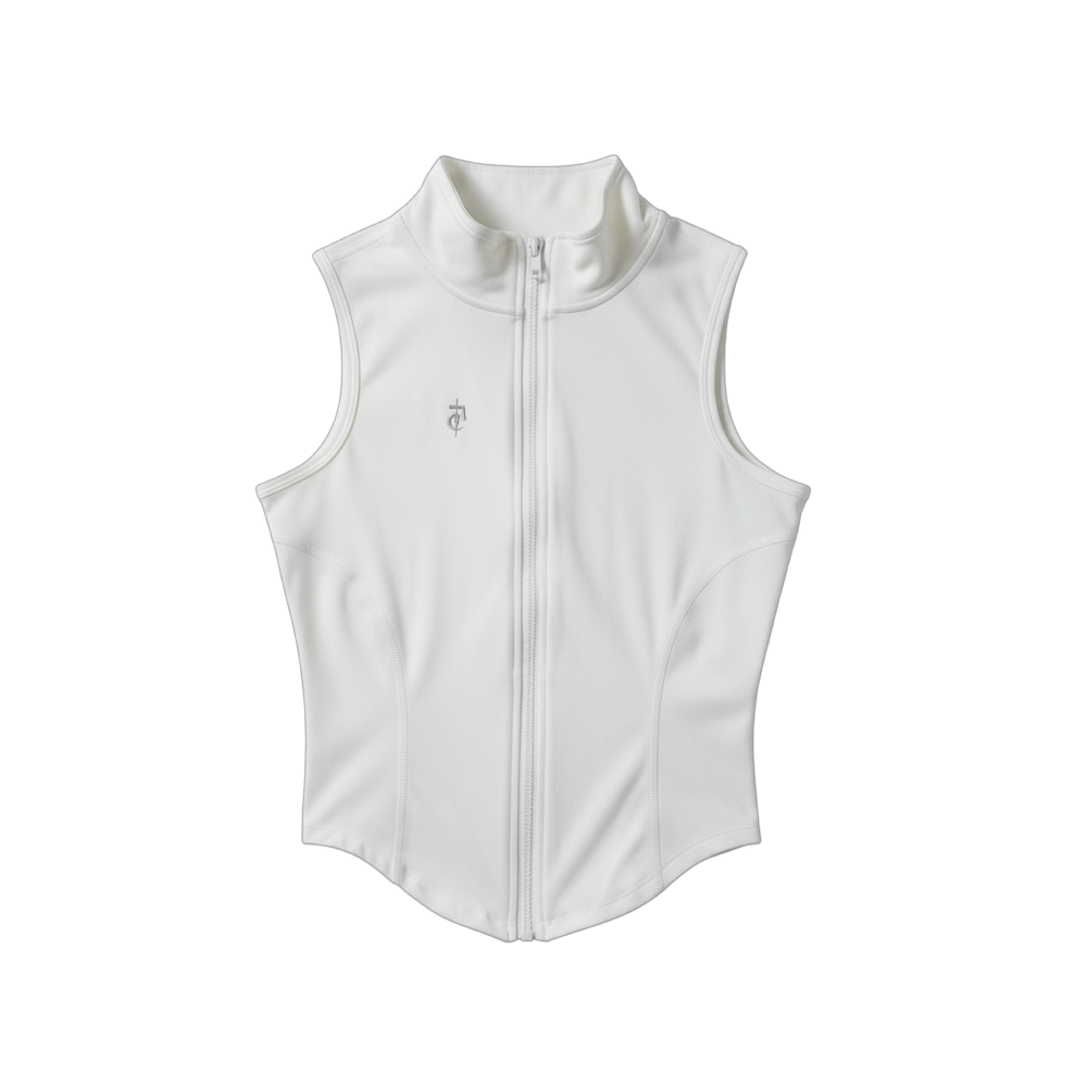 White Slimming Sleeveless Zip-Up
